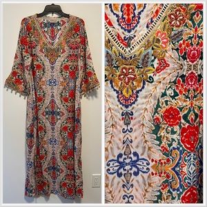 Soft Surroundings Ipanema Kaftan Maxi Dress Floral Embroidered Beaded Dress L